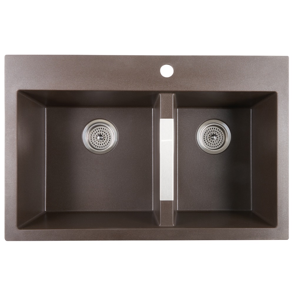 Artika Top/Undermount Granite Double Bowl Kitchen Sink, Brown, 31x21x10