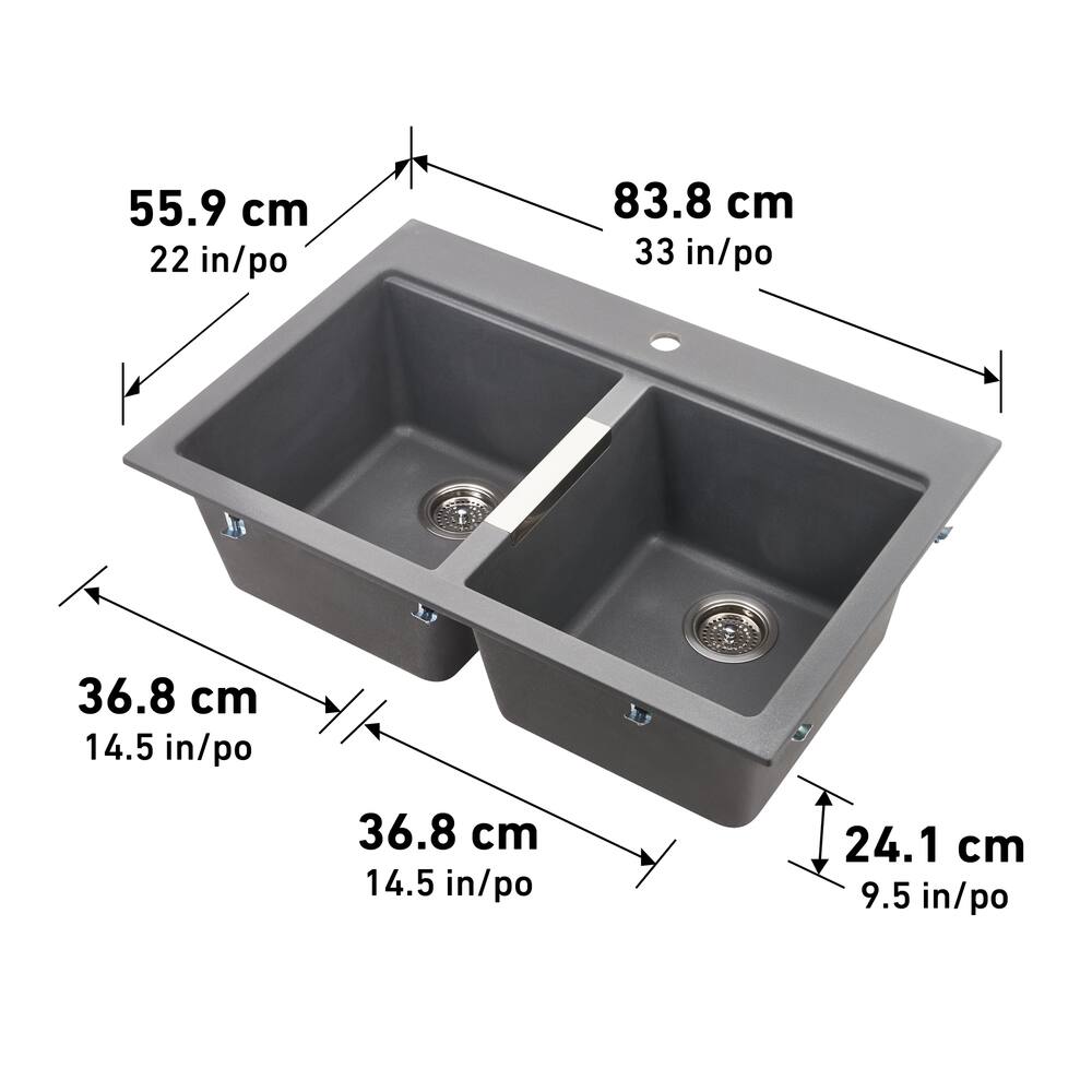 Artika Top Undermount Granite Double Bowl Kitchen Sink Grey 33x22x10   Artika Double Bowl Granite Sink Grey 5320bab6 7e78 458c B8da 3f9b0c082d86 