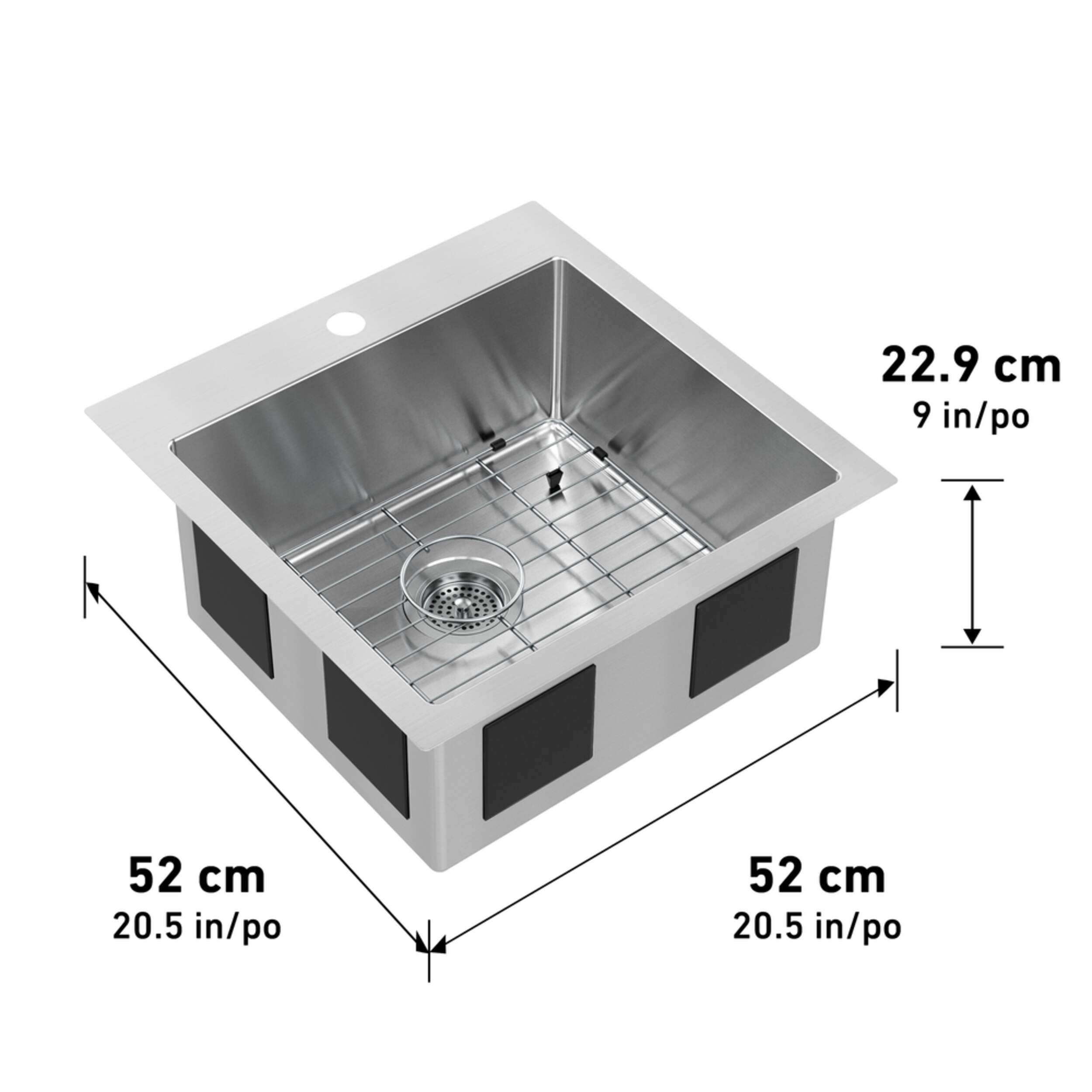 Artika Top/Undermount Stainless Steel Single Bowl Kitchen Sink, 20x20x9