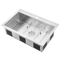 Évier de cuisine simple sur ou sous comptoir Artika Odyssey Prime, acier inoxydable, 31 x 21 x 9 po Front_Three_Fourths_Angled_Left