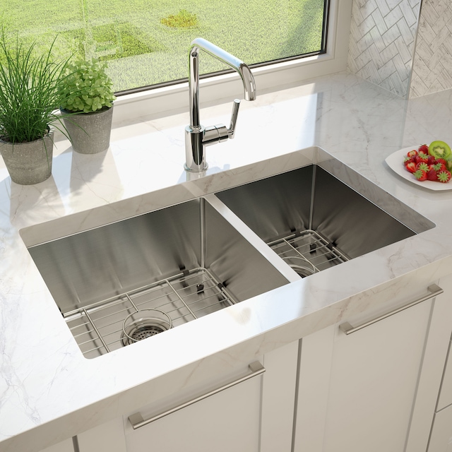 Artika Laguna Bay Top/Undermount Stainless Steel Double Bowl Kitchen Sink, 31x21x9in Canadian