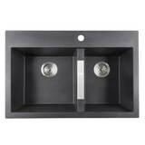 Artika Aquae Top/Undermount Granite Double Bowl Kitchen Sink, Black, 31x20x9-in Overhead_Flat