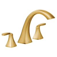Moen Voss Two Handle Deck Mount Roman Tub Faucet Trim Kit, Valve Required, Brushed Gold Front_Three_Fourths_Angled_Right