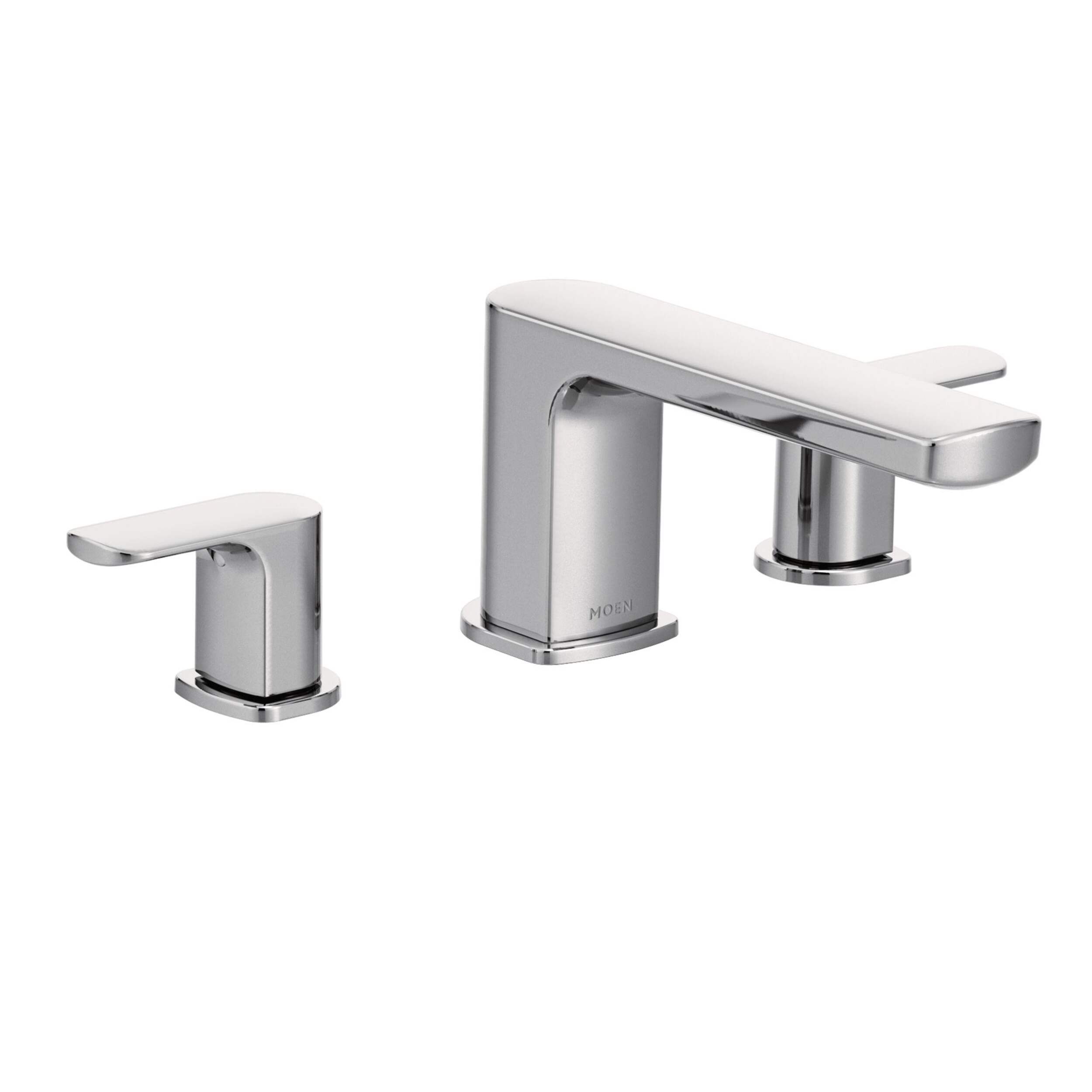 Moen Rizon 2-Handle Deck Mount Modern Roman Tub Faucet Trim, Valve Required, Chrome Front_Three_Fourths_Angled_Right