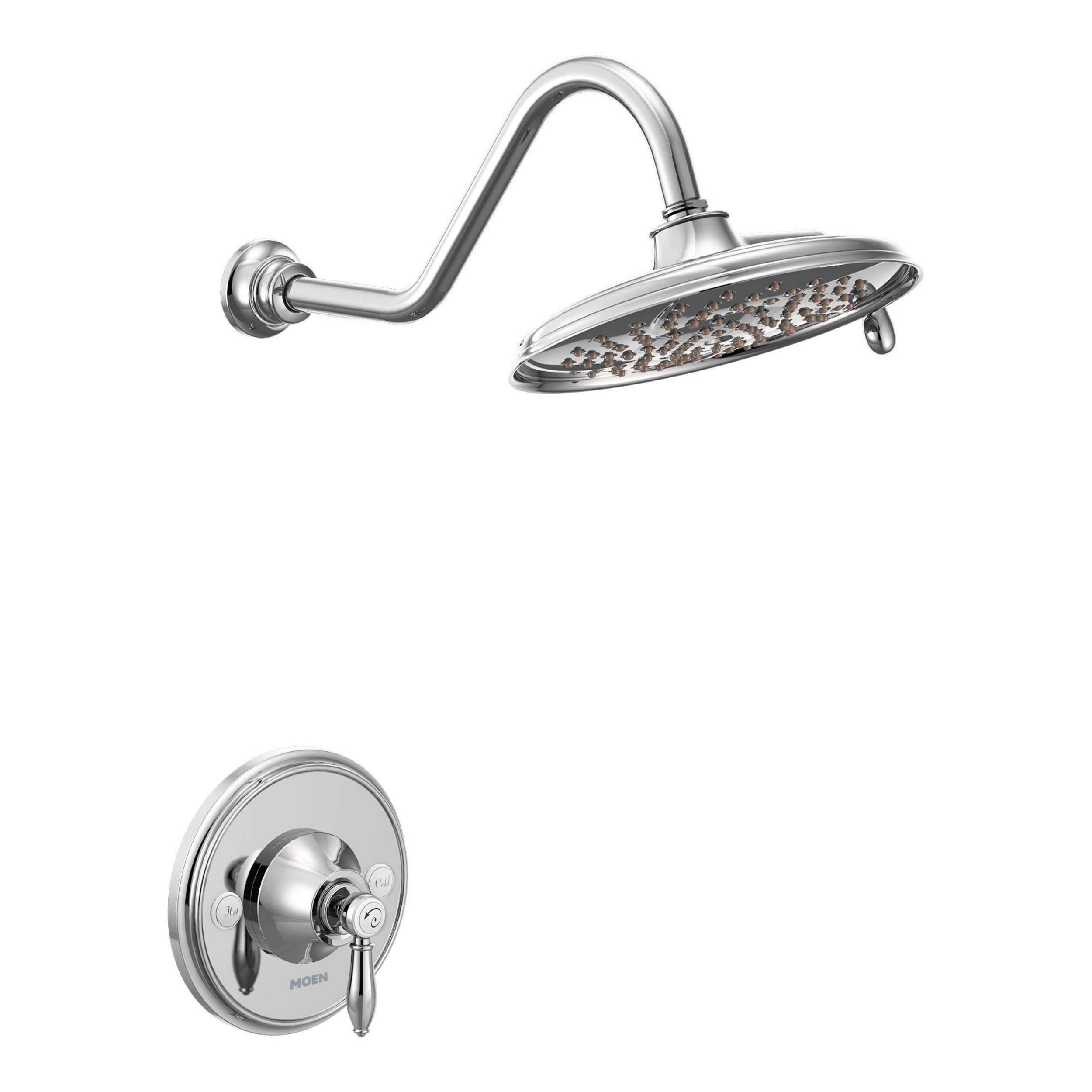 Ensemble de garniture de douche Moen Weymouth Posi-Temp avec douche-pluie à 2 jets de 9&nbsp;po, soupape requise, chromé Front_Three_Fourths_Angled_Right
