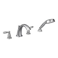 Moen Brantford 2-Handle Deck Mount Roman Tub Faucet Trim Kit, Valve Required Including Single Function Handshower, Chrome Front_Three_Fourths_Angled_Right