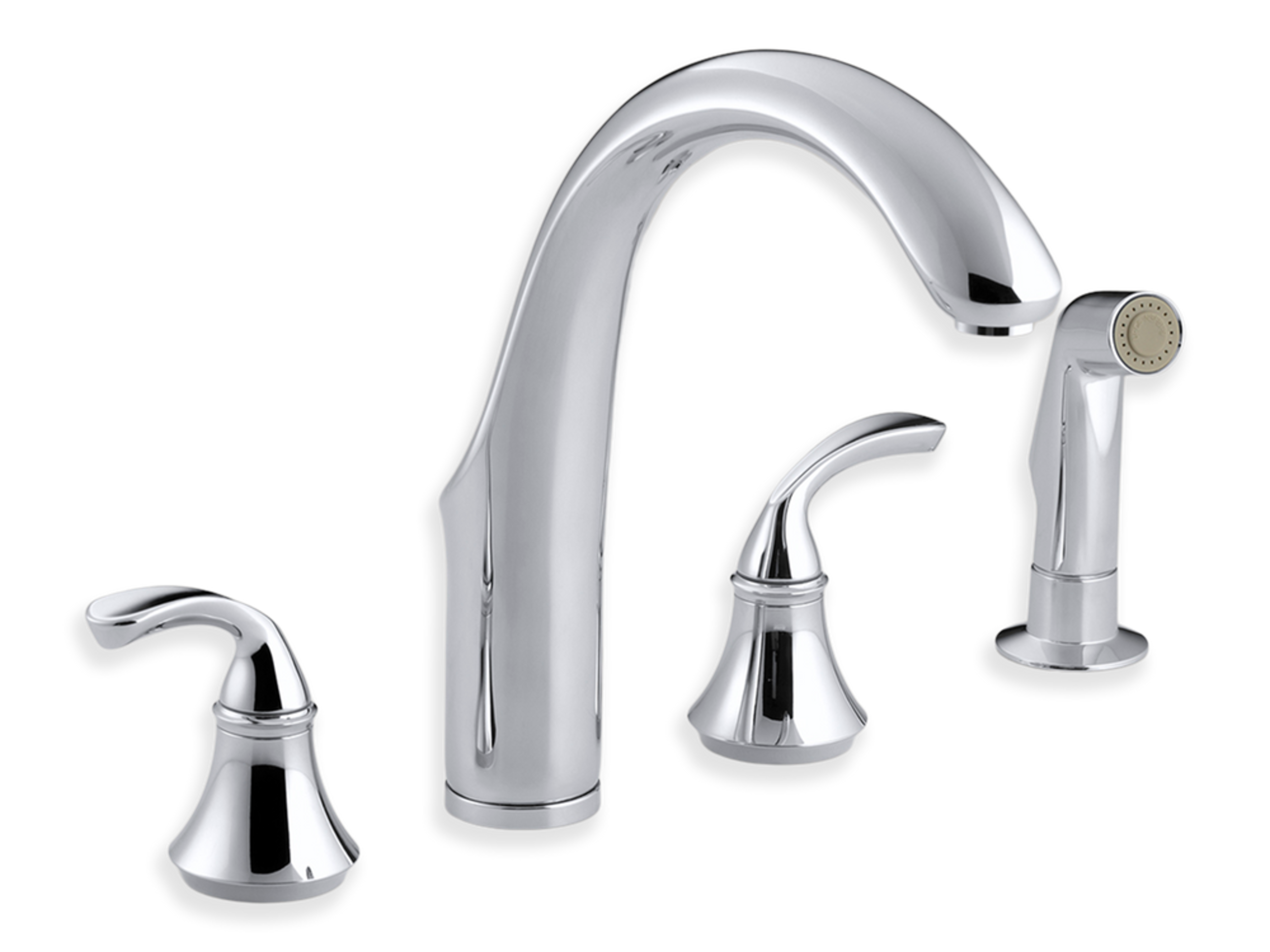 Kohler Forté® 4-hole Kitchen Sink Faucet with 7-3/4" Spout, Sidespray, Polished Chrome Front_Three_Fourths_Angled_Right