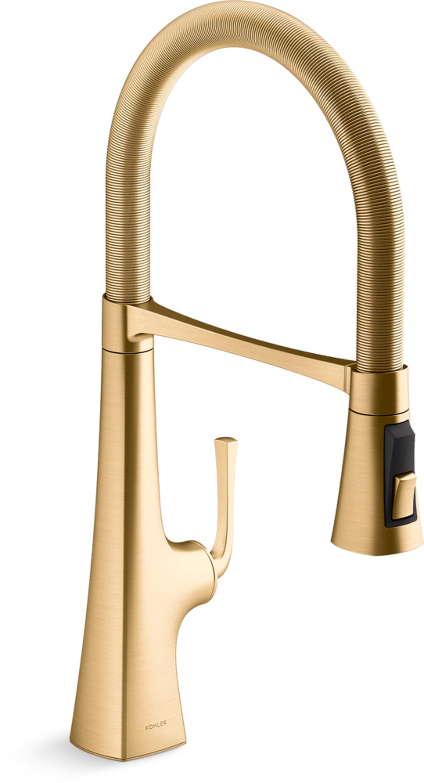 Kohler Graze® Single Handle Semi Professional Kitchen Sink Faucet with 21-9/16" Spout, Vibrant Brushed Moderne Brass Front_Three_Fourths_Angled_Right