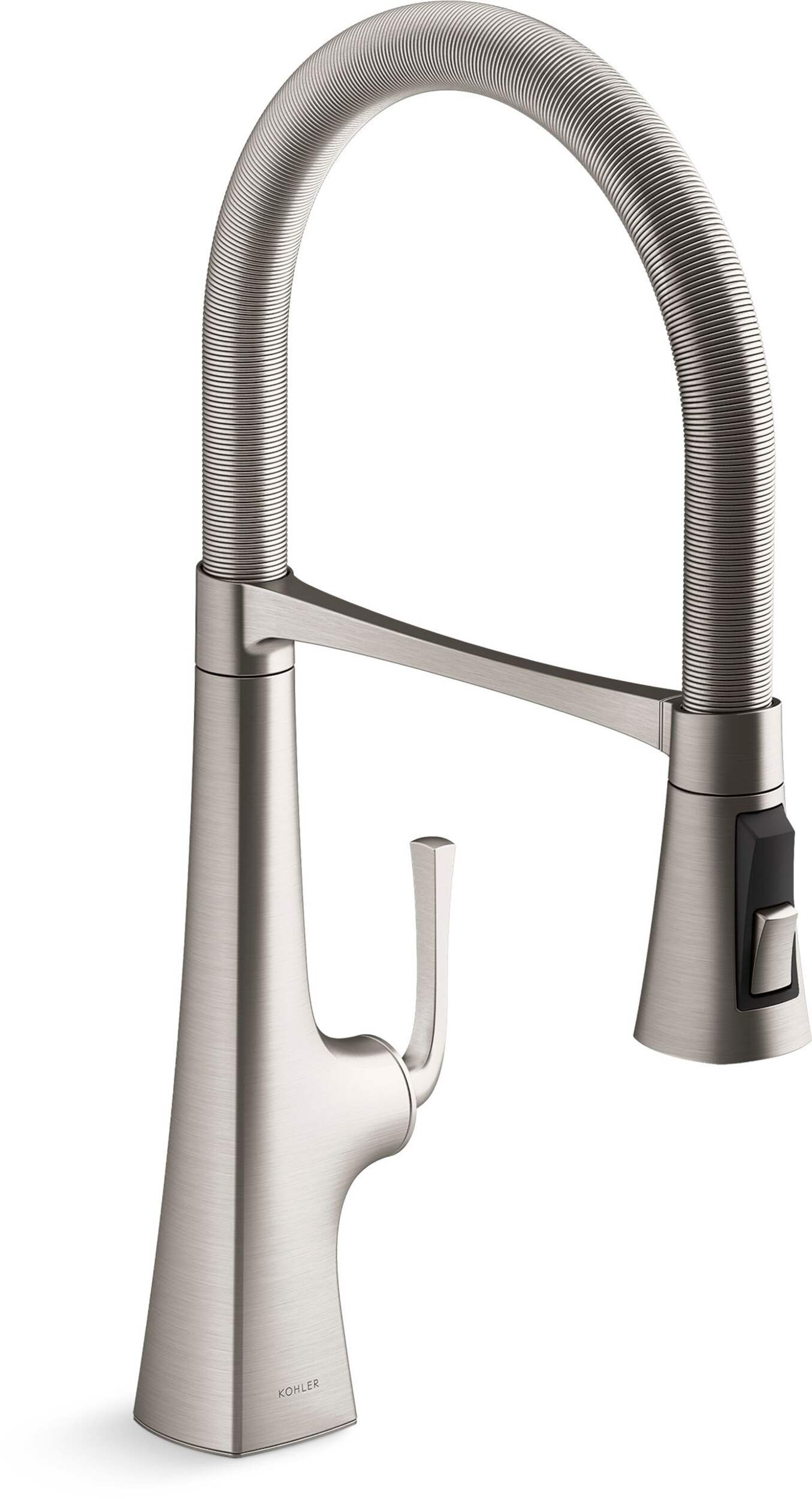 Kohler Graze® Single Handle Semi Professional Kitchen Sink Faucet with 21-9/16" Spout, Vibrant Stainless Front_Three_Fourths_Angled_Right