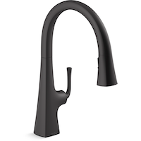 Kohler Graze® Pull Down Kitchen Sink Faucet with Three Function Sprayhead, 10 3/4" Spout Matte Black Front_Three_Fourths_Angled_Right