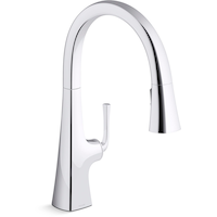 Kohler Graze® Pull Down Kitchen Sink Faucet with Three Function Sprayhead, 10 3/4" Spout, Polished Chrome Front_Three_Fourths_Angled_Right