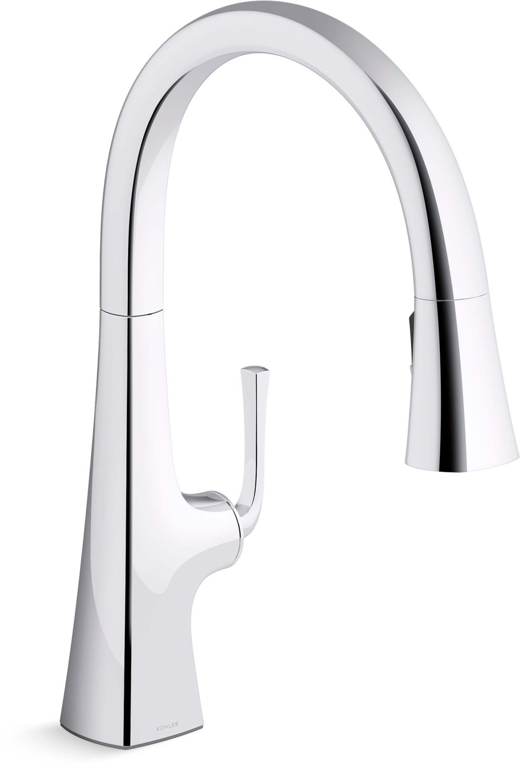 Kohler Graze® Pull Down Kitchen Sink Faucet with Three Function Sprayhead, 10 3/4" Spout, Polished Chrome Front_Three_Fourths_Angled_Right