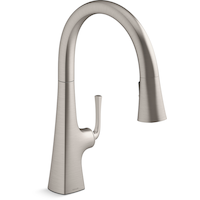 Kohler Graze® Pull Down Kitchen Sink Faucet with Three Function Sprayhead, 10 3/4" Spout, Vibrant Stainless Front_Three_Fourths_Angled_Right