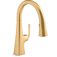 Kohler Graze® Pull Down Kitchen Sink Faucet with Three Function Sprayhead, 9 11/16" Spout, Vibrant Brushed Moderne Brass Front_Three_Fourths_Angled_Right
