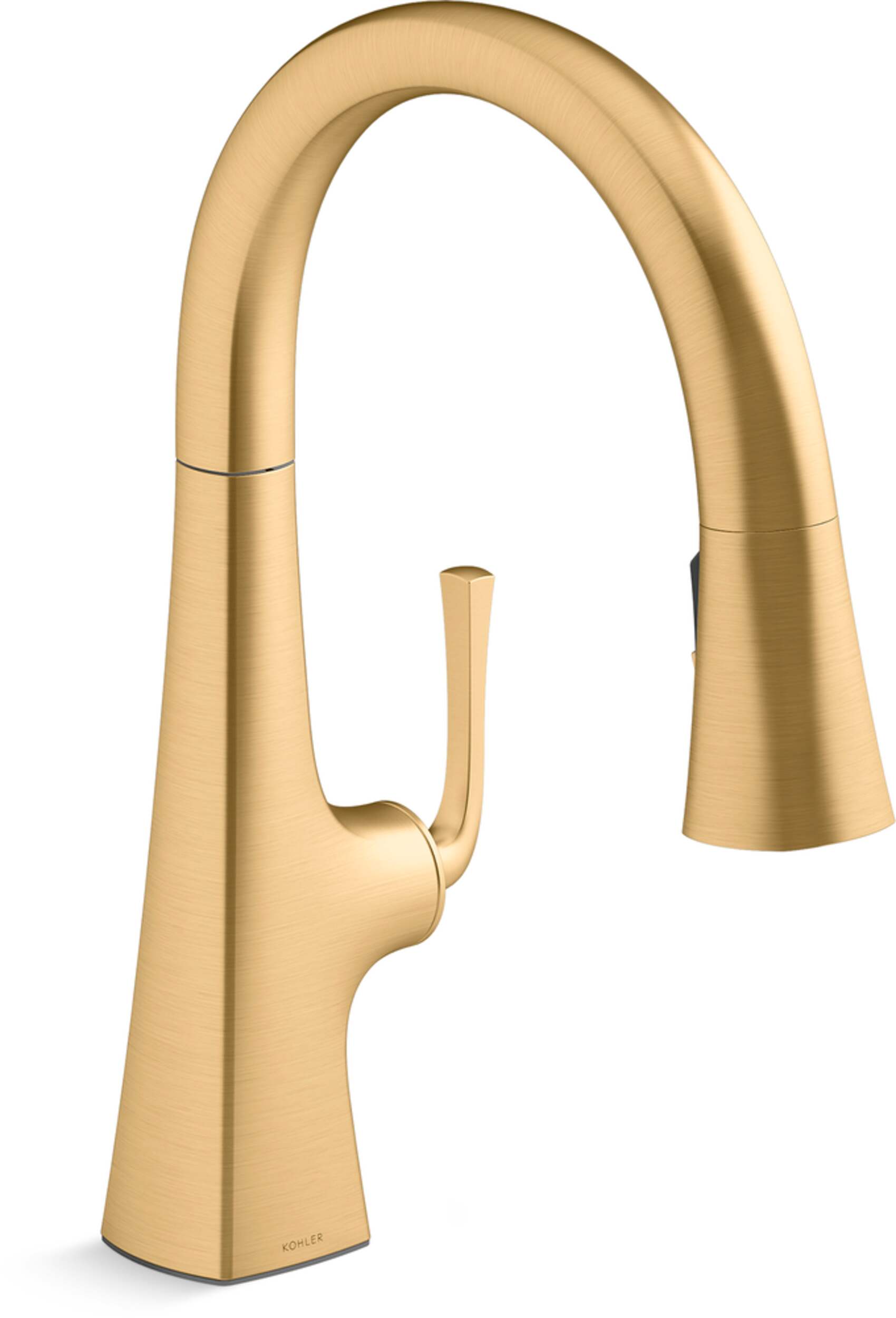 Kohler Graze® Pull Down Kitchen Sink Faucet with Three Function Sprayhead, 9 11/16" Spout, Vibrant Brushed Moderne Brass Front_Three_Fourths_Angled_Right