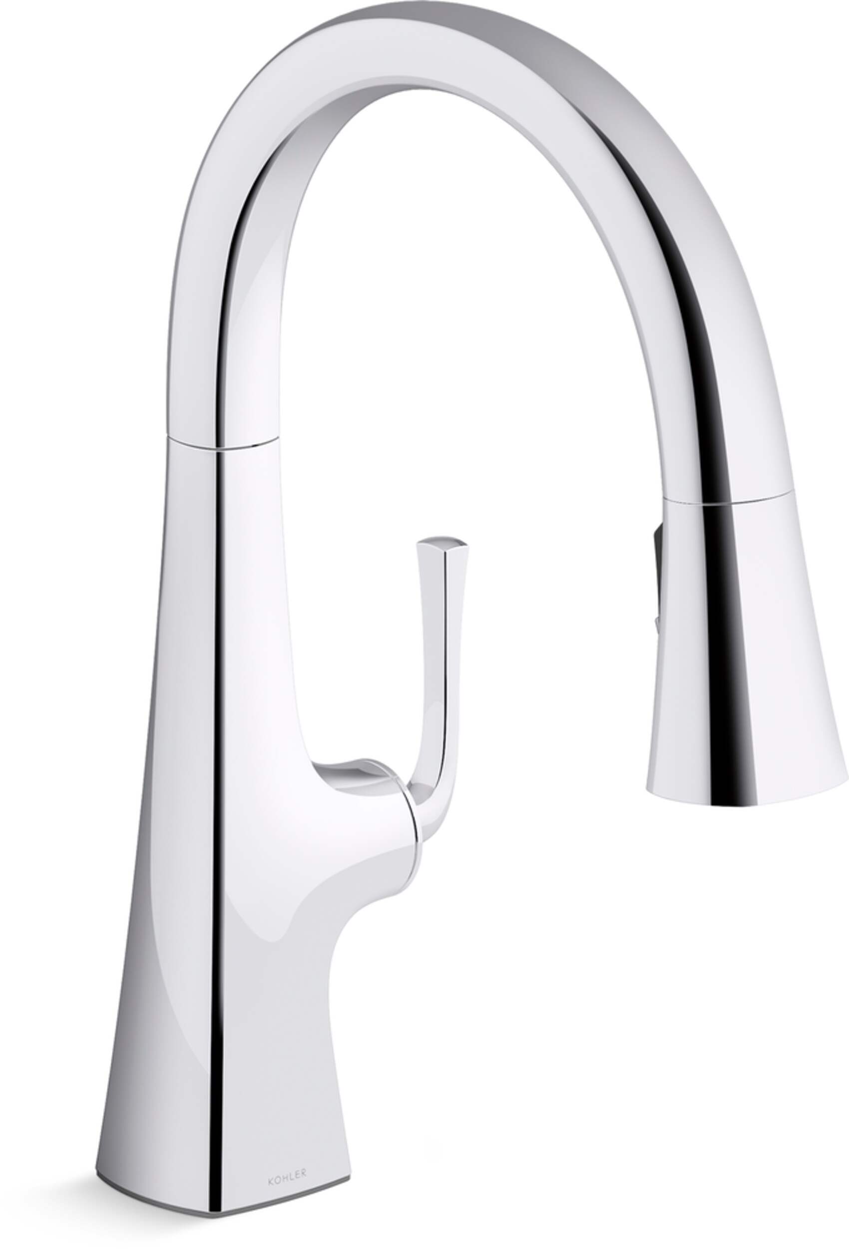 Kohler Graze® Pull Down Kitchen Sink Faucet with Three Function Sprayhead, 9 11/16" Spout, Polished Chrome Front_Three_Fourths_Angled_Right