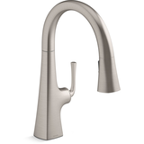 Kohler Graze® Pull Down Kitchen Sink Faucet with Three Function Sprayhead, 9 11/16" Spout, Vibrant Stainless Front_Three_Fourths_Angled_Right