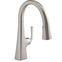 Kohler Graze® Pull Down Kitchen Sink Faucet with Three Function Sprayhead, 9 11/16" Spout, Vibrant Stainless Front_Three_Fourths_Angled_Right