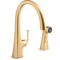 Kohler Graze® Swing Spout Kitchen Sink Faucet with Sidespray, Vibrant Brushed Moderne Brass Front_Three_Fourths_Angled_Right
