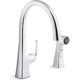 Kohler Graze® Swing Spout Kitchen Sink Faucet with Sidespray, Polished Chrome Front_Three_Fourths_Angled_Right