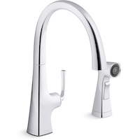 Kohler Graze® Swing Spout Kitchen Sink Faucet with Sidespray, Polished Chrome Front_Three_Fourths_Angled_Right
