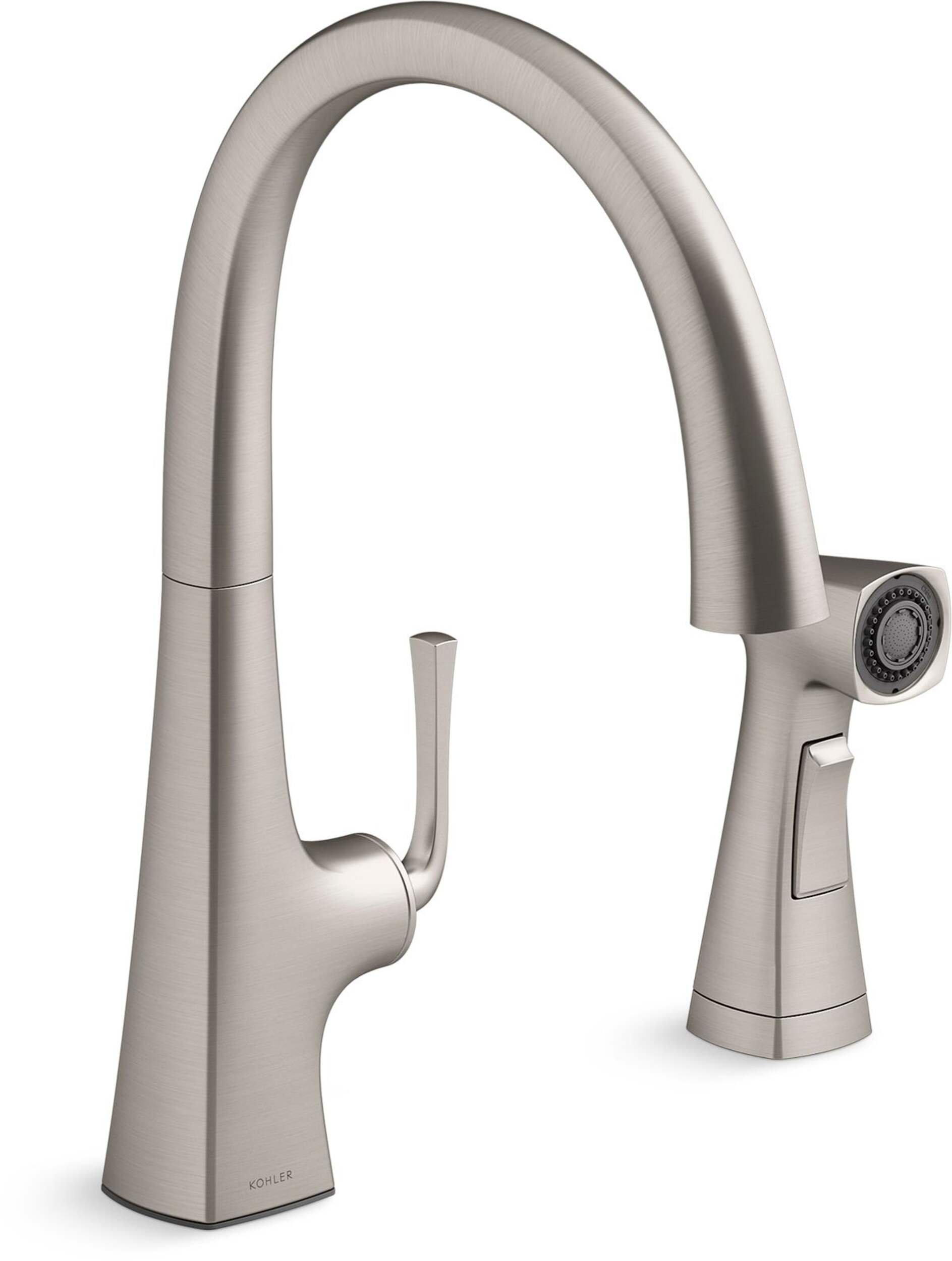 Kohler Graze® Swing Spout Kitchen Sink Faucet with Sidespray, Vibrant Stainless Front_Three_Fourths_Angled_Right