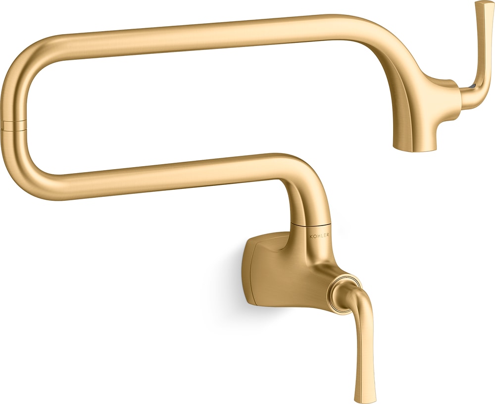 Kohler Graze Wall Mount Pot Filler Kitchen Faucet, Brushed Brass