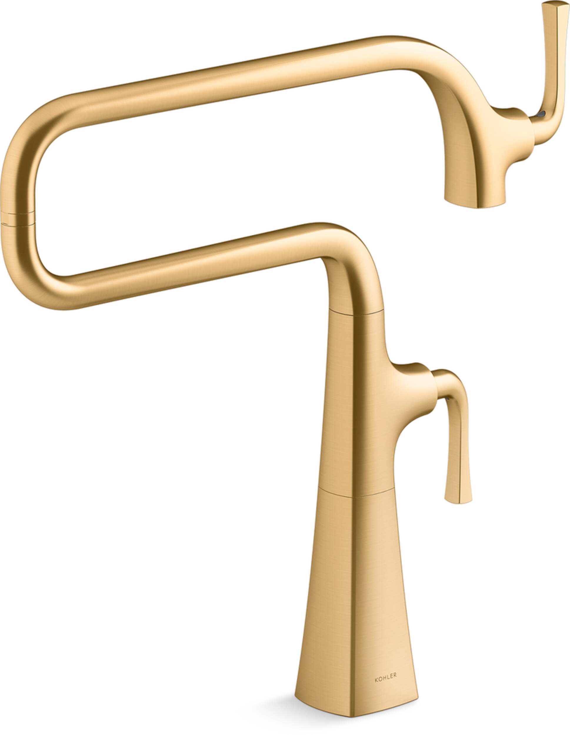 Kohler Graze® Deck Mount Pot Filler Faucet, Vibrant Brushed Moderne Brass Front_Three_Fourths_Angled_Right