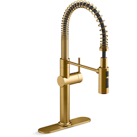 Kohler Crue™ Single Handle Semi Professional Kitchen Sink Faucet, Vibrant Brushed Moderne Brass Front_Three_Fourths_Angled_Right