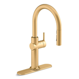 Kohler Crue™ Touchless Pull Down Single Handle Kitchen Faucet, Vibrant Brushed Moderne Brass Front_Three_Fourths_Angled_Right