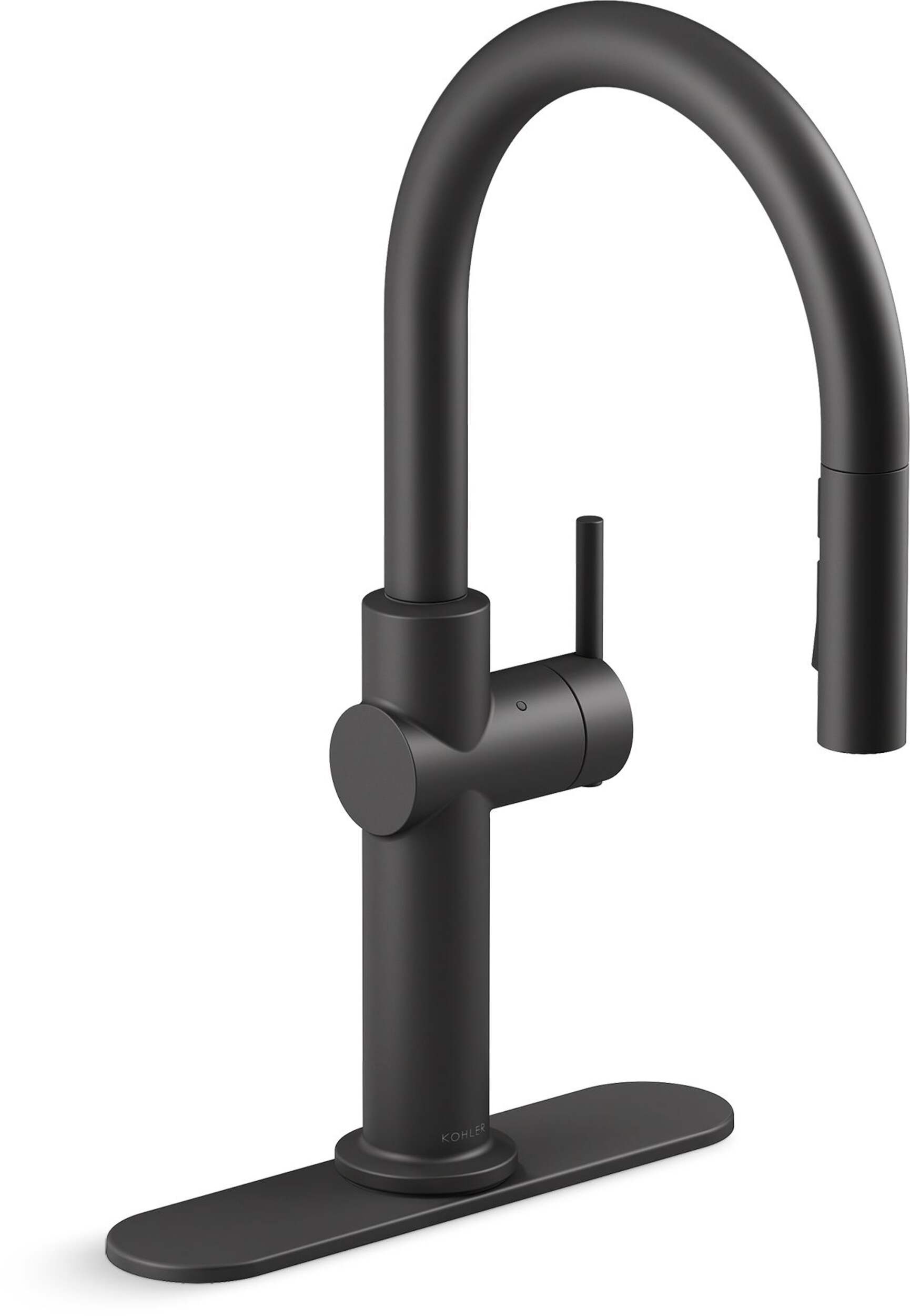 Kohler Crue™ Touchless Pull Down Single Handle Kitchen Faucet, Matte Black Front_Three_Fourths_Angled_Right