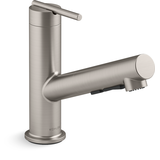 Kohler Crue™ Pull Out Single Handle Kitchen Faucet, Vibrant Stainless Front_Three_Fourths_Angled_Right