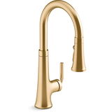 Kohler Tone™ Pull Down Single Handle Kitchen Sink Faucet, Vibrant Brushed Moderne Brass Front_Three_Fourths_Angled_Right