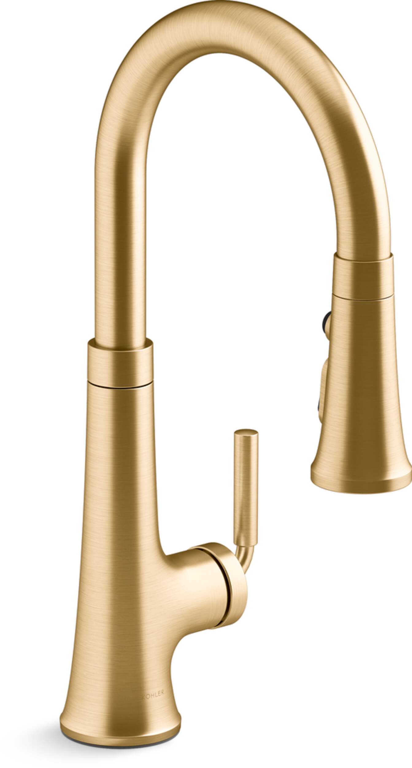 Kohler Tone™ Pull Down Single Handle Kitchen Sink Faucet, Vibrant Brushed Moderne Brass Front_Three_Fourths_Angled_Right