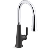 Kohler Tone™ Pull Down Single Handle Kitchen Sink Faucet, Polished Chrome/Matte Black Front_Three_Fourths_Angled_Right