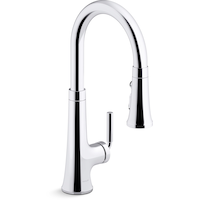 Kohler Tone™ Pull Down Single Handle Kitchen Sink Faucet, Polished Chrome Front_Three_Fourths_Angled_Right