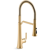 Kohler Tone™ Pull Down Single Handle Semi Professional Kitchen Sink Faucet, Vibrant Brushed Moderne Brass Front_Three_Fourths_Angled_Right