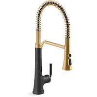 Kohler Tone™ Pull Down Single Handle Semi Professional Kitchen Sink Faucet, Matte Black/ModerneBrass Front_Three_Fourths_Angled_Right