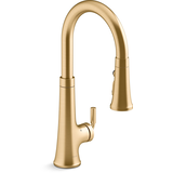 Kohler Tone™ Touchless Pull Down Single Handle Kitchen Sink Faucet, Vibrant Brushed Moderne Brass Front_Three_Fourths_Angled_Right
