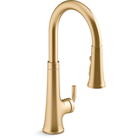 Kohler Tone™ Touchless Pull Down Single Handle Kitchen Sink Faucet, Vibrant Brushed Moderne Brass Front_Three_Fourths_Angled_Right
