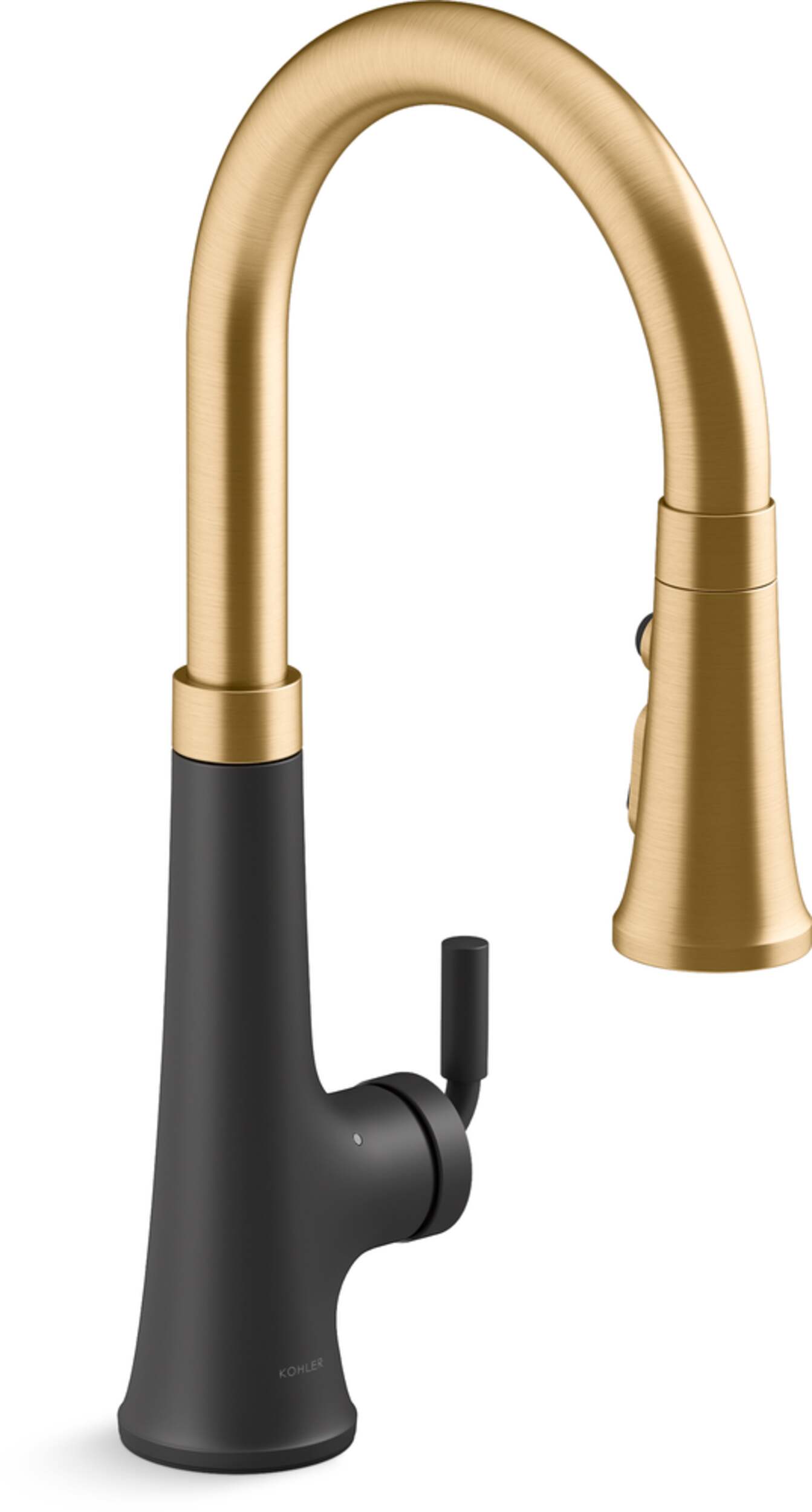 Kohler Tone™ Touchless Pull Down Kitchen Sink Faucet with KOHLER® Konnect, Matte Black/ModerneBrass Front_Three_Fourths_Angled_Right