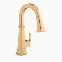 Kohler Riff™ Pull Down Single Handle Kitchen Faucet, Vibrant Brushed Moderne Brass Front_Three_Fourths_Angled_Right