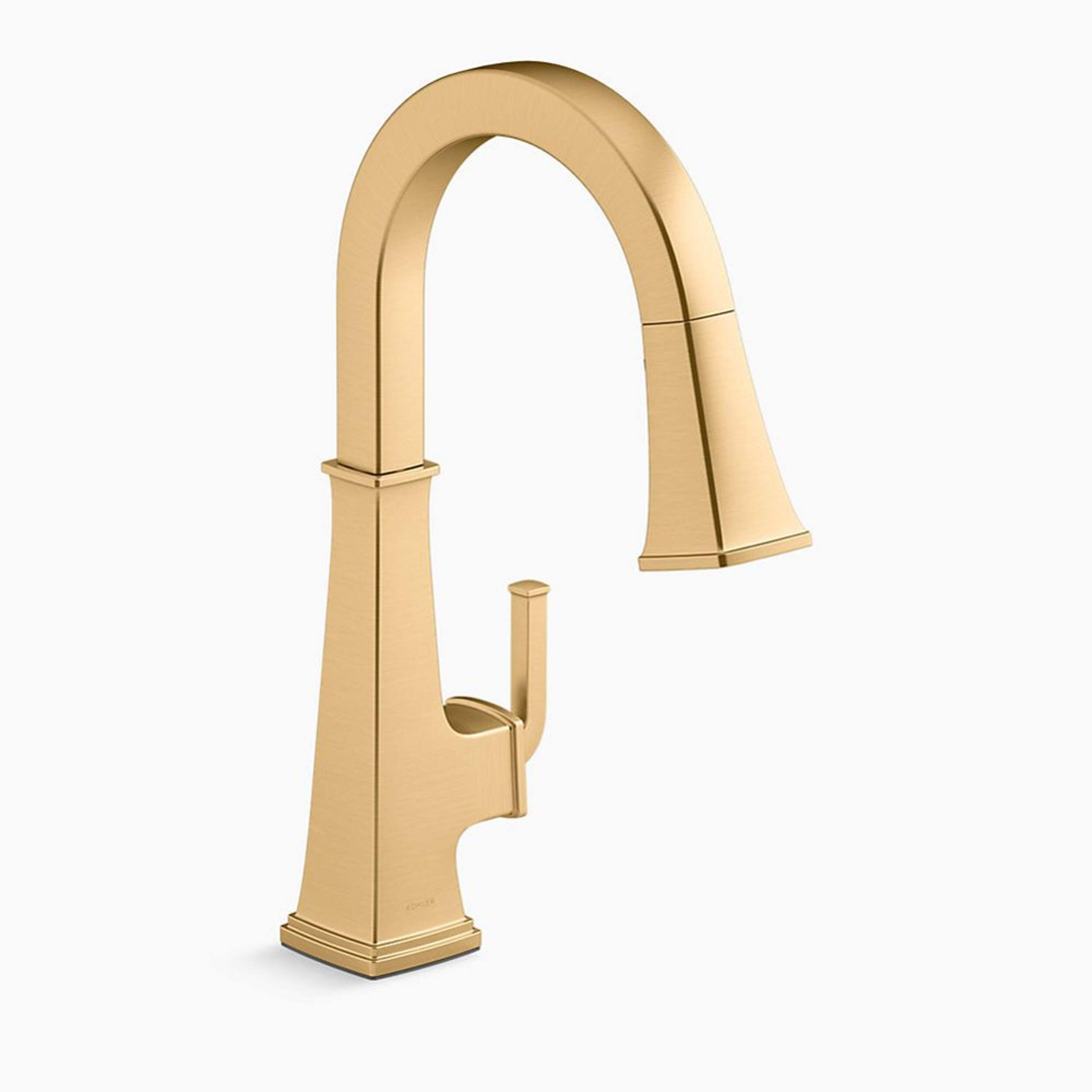 Kohler Riff™ Pull Down Single Handle Kitchen Faucet, Vibrant Brushed Moderne Brass Front_Three_Fourths_Angled_Right