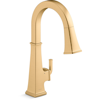 Kohler Riff™ Touchless Pull Down Single Handle Kitchen Sink Faucet, Vibrant Brushed Moderne Brass Front_Three_Fourths_Angled_Right