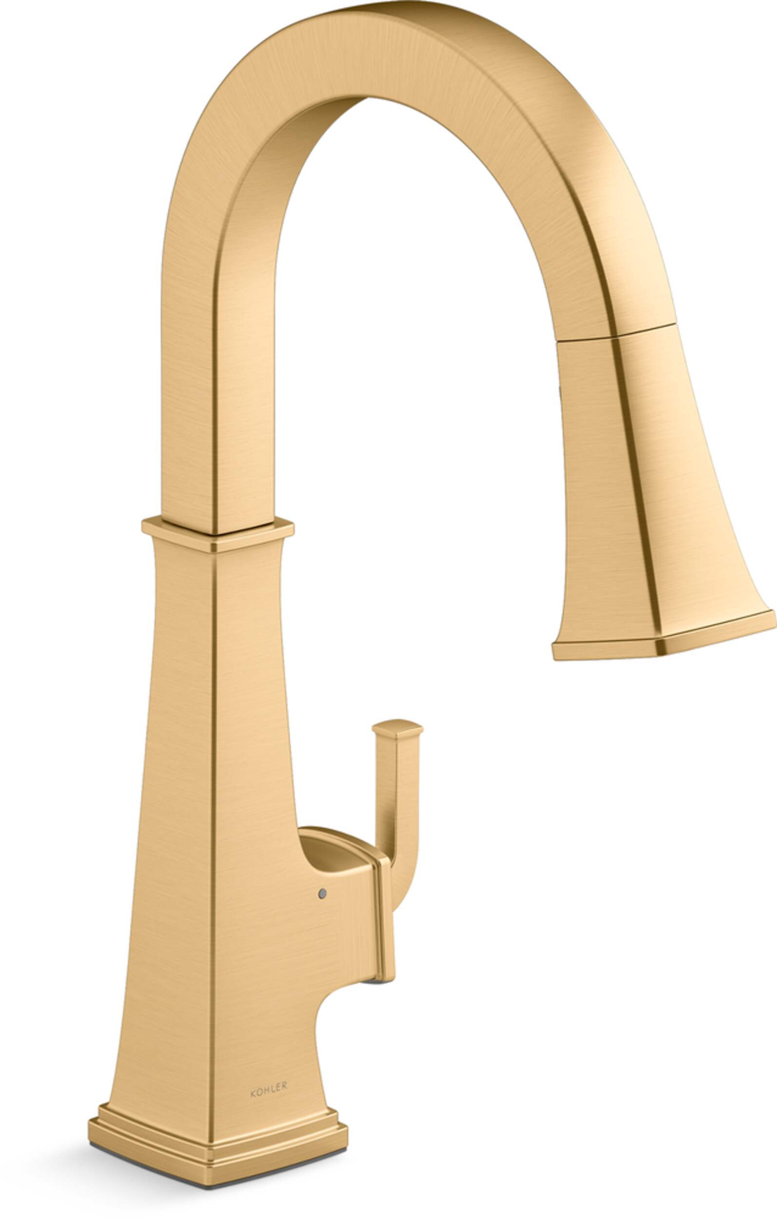 Kohler Riff™ Touchless Pull Down Single Handle Kitchen Sink Faucet, Vibrant Brushed Moderne Brass Front_Three_Fourths_Angled_Right