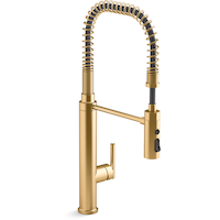 Kohler Purist® Single Handle Semi Professional Kitchen Sink Faucet, Vibrant Brushed Moderne Brass Front_Three_Fourths_Angled_Right