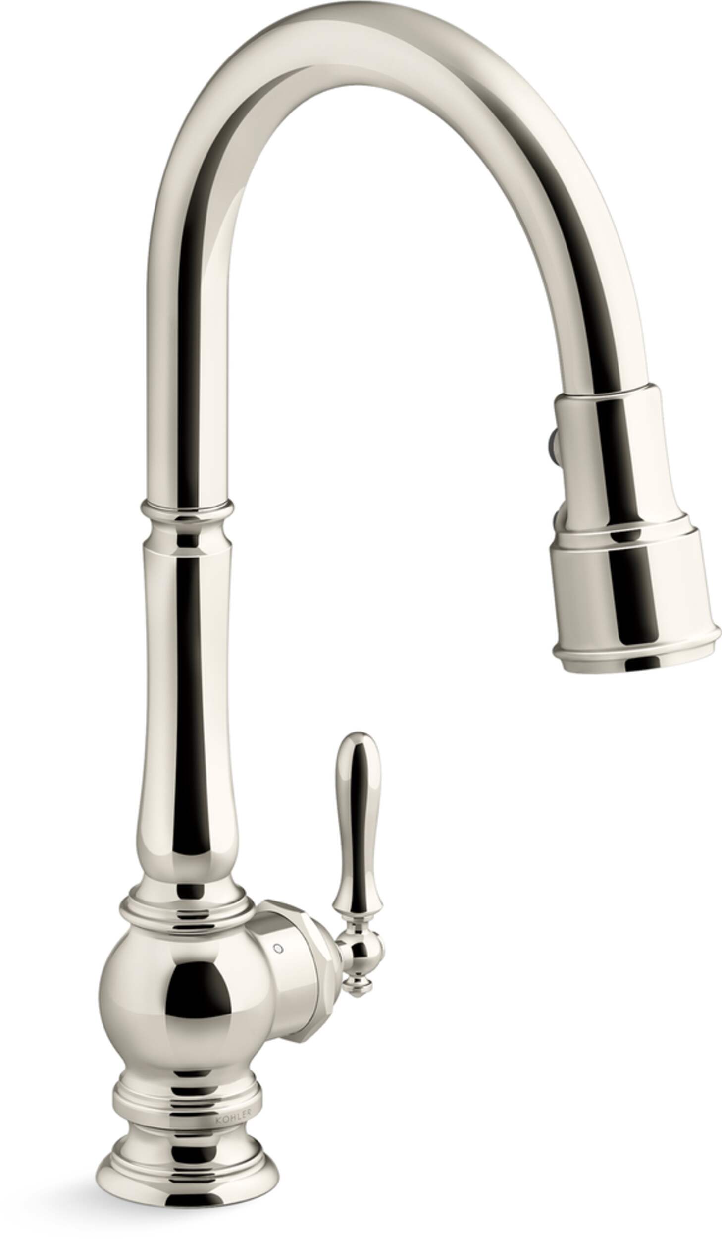 Kohler Artifacts® Touchless Pull Down Kitchen Sink Faucet, Vibrant Polished Nickel Front_Three_Fourths_Angled_Right