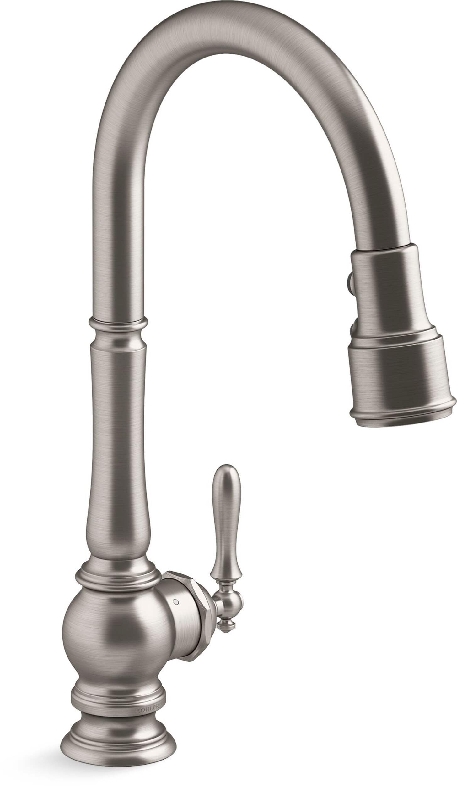 Kohler Artifacts® Kitchen Sink Faucet with KOHLER® Konnect™ and Voice Activated Technology, Vibrant Stainless Front_Three_Fourths_Angled_Right