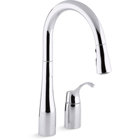 Kohler Simplice® Double Hole Kitchen Sink Faucet, 16-1/8" Pull Down Swing Spout, Three Function Sprayhead, Polished Chrome