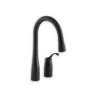 Kohler Simplice® Double Hole Kitchen Sink Faucet, 14-3/4" Pull Down Swing Spout, Three Function Sprayhead, Matte Black Front_Three_Fourths_Angled_Right